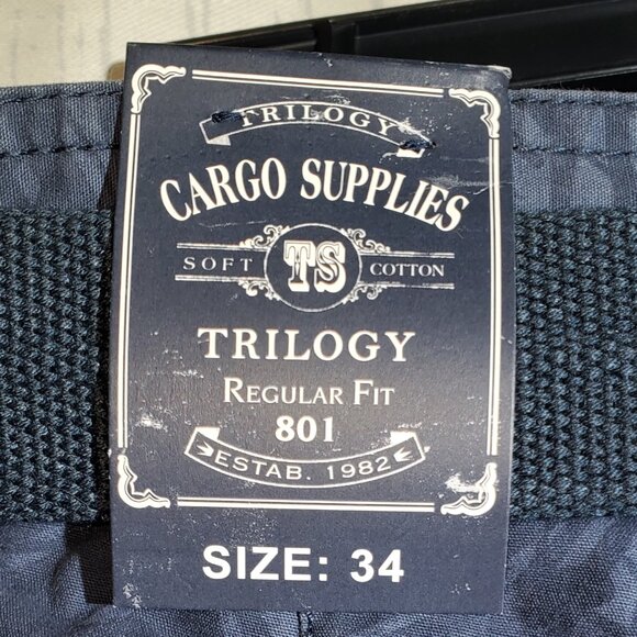 TRILOGY SPORTSWEAR NAVY PALM DESIGN MENS CARGO SHORTS - Picture 6 of 7